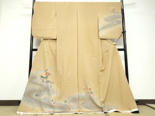 平和屋着物●おかべみつこ 訪問着 流水草花文 仮絵羽 正絹 逸品 未使用 DABI9681ud