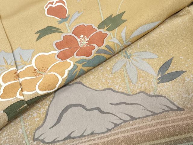 平和屋着物●おかべみつこ 訪問着 流水草花文 仮絵羽 正絹 逸品 未使用 DABI9681ud