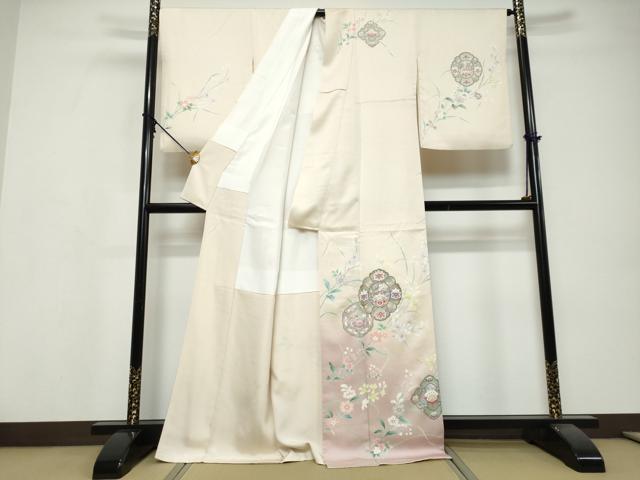 平和屋着物●訪問着 駒刺繍 草花文 暈し染め 金彩 正絹 逸品 DABI9682ud