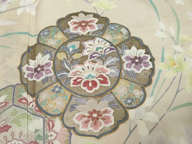 平和屋着物●訪問着 駒刺繍 草花文 暈し染め 金彩 正絹 逸品 DABI9682ud