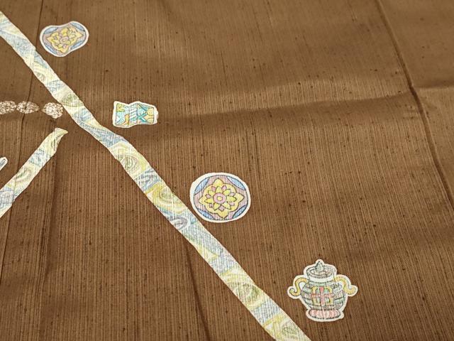 平和屋着物●手彫木版染 佐伯武晴 訪問着 紬地 抽象文様 やまと誂製 正絹 逸品 未使用 DABI9684ud