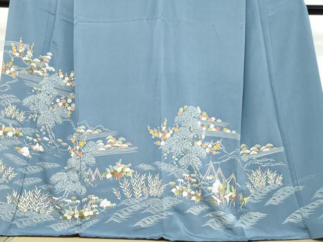 平和屋着物●訪問着 流水草花文 金彩 正絹 逸品 DABI9690ud