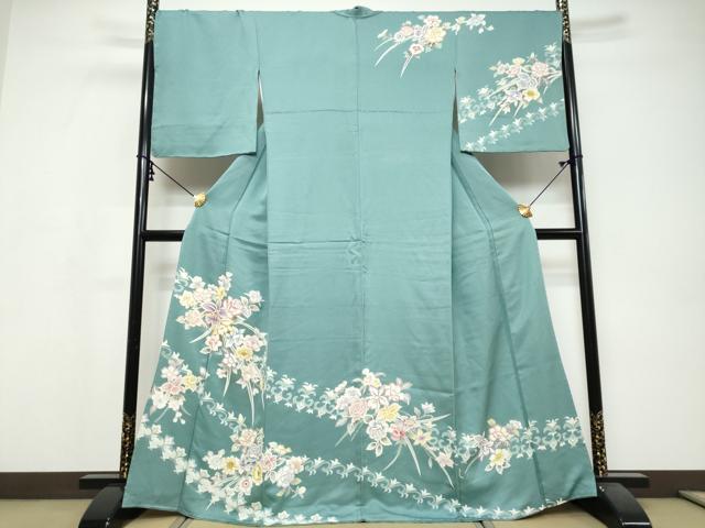 平和屋着物●訪問着 駒刺繍 草花文 金彩 正絹 逸品 未使用 DABI9696ud