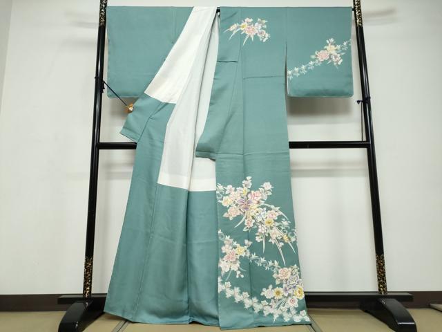 平和屋着物●訪問着 駒刺繍 草花文 金彩 正絹 逸品 未使用 DABI9696ud