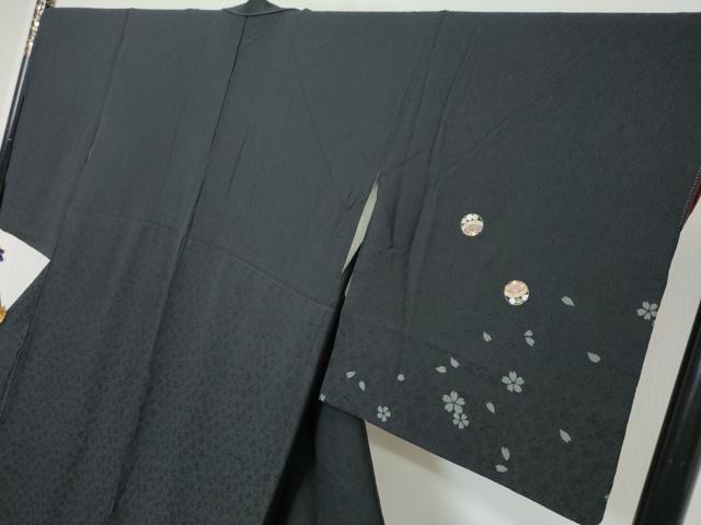 平和屋着物●訪問着 刺繍 手毬草花文 黒地 金糸 ロング丈 正絹 逸品 DABI9701ud