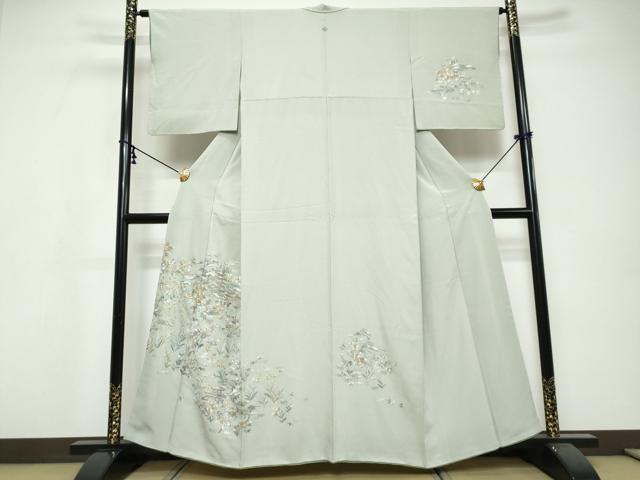 平和屋着物●中国三大刺繍 相良刺繍 総刺繍 訪問着 風景草花文 金糸 正絹 逸品 DABI9707ud
