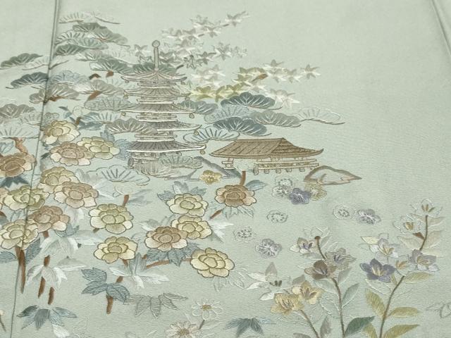 平和屋着物●中国三大刺繍 相良刺繍 総刺繍 訪問着 風景草花文 金糸 正絹 逸品 DABI9707ud