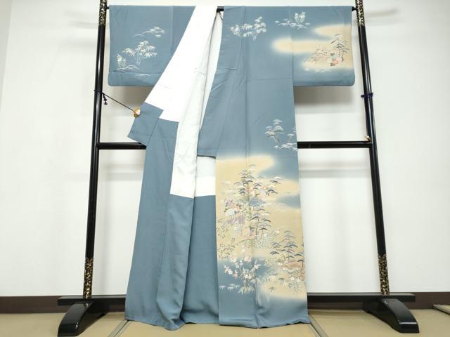 平和屋着物●訪問着 友禅 作家物 風景草花籬文 暈し染め 正絹 逸品 DABI9708ud