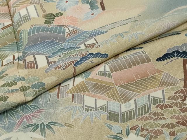 平和屋着物●訪問着 友禅 作家物 風景草花籬文 暈し染め 正絹 逸品 DABI9708ud