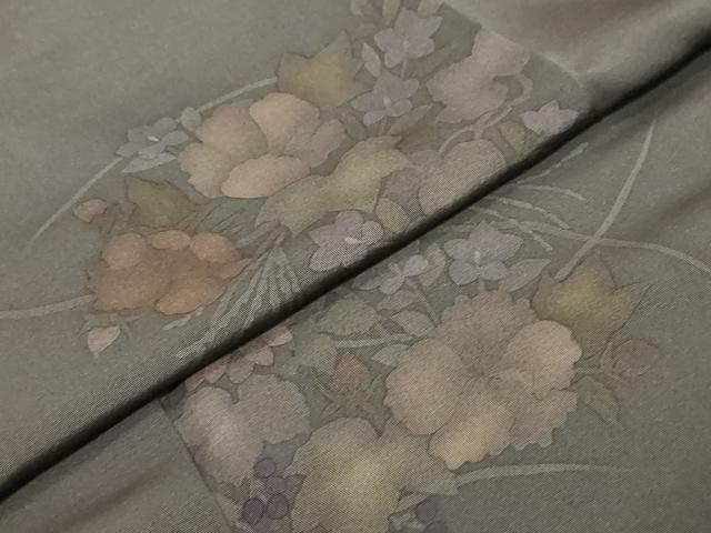 平和屋着物●訪問着 駒無地 草花文 反端付き 正絹 逸品 DABI9709ud