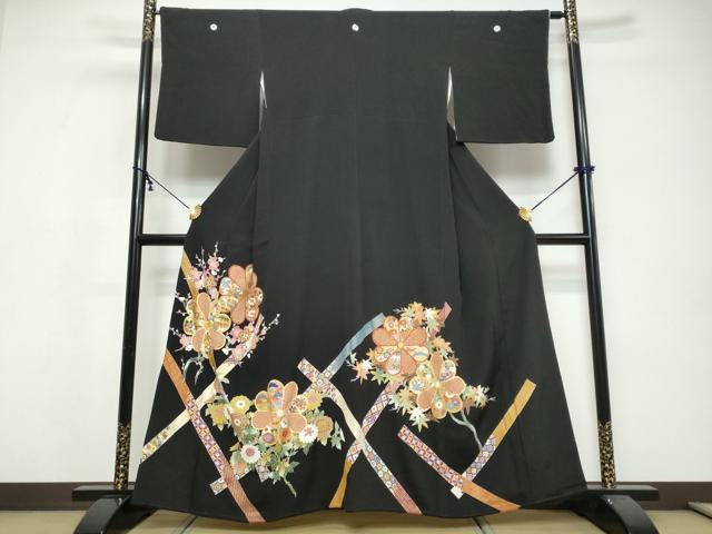 平和屋着物●豪華黒留袖 熨斗吉祥草花文 金彩 正絹 逸品 DABI9710ud