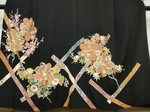 平和屋着物●豪華黒留袖 熨斗吉祥草花文 金彩 正絹 逸品 DABI9710ud
