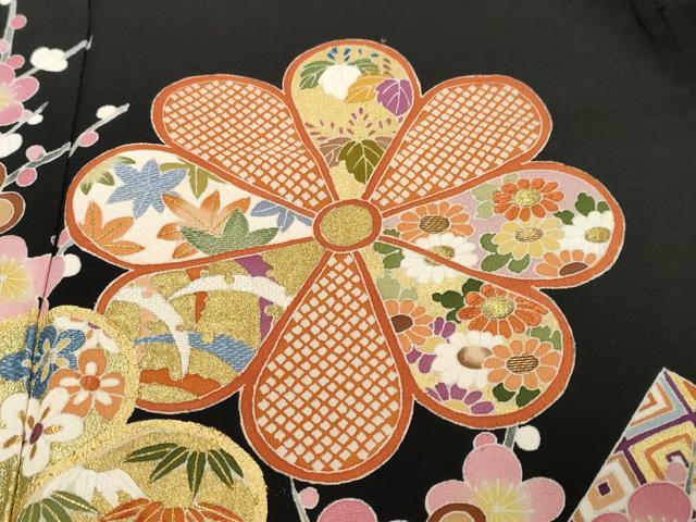 平和屋着物●豪華黒留袖 熨斗吉祥草花文 金彩 正絹 逸品 DABI9710ud