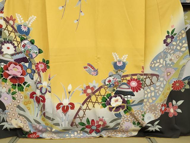 平和屋着物●豪華振袖 風景草花籬文 暈し染め 正絹 逸品 DABI9715ud