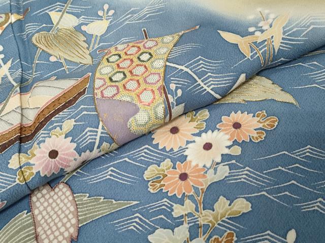 平和屋着物●訪問着 作家物 駒刺繍 小舟草花文 金彩 正絹 逸品 DABI9718ud