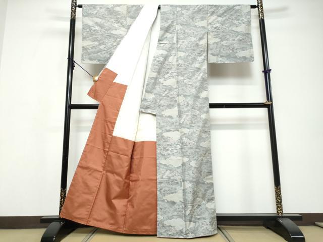 平和屋着物●本場大島紬 白大島 7マルキ 雲取り風景文 正絹 逸品 未使用 DABI9725ud