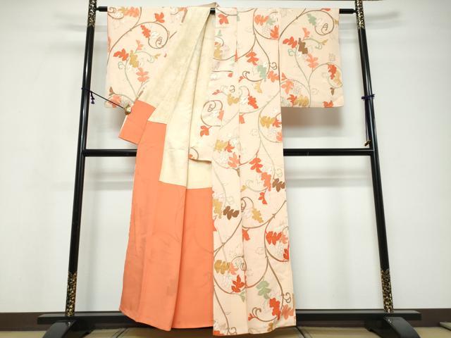 平和屋着物●上質な小紋 地紋起こし 葡萄蔦の葉文 正絹 逸品 DABI9747ud