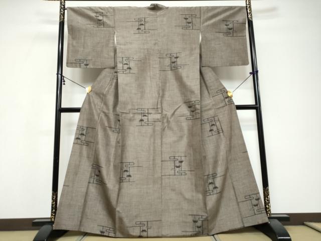 平和屋着物●上質な紬 9マルキ エ霞笹文 正絹 逸品 DABI9758ud