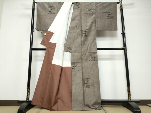 平和屋着物●上質な紬 9マルキ エ霞笹文 正絹 逸品 DABI9758ud