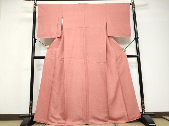 平和屋着物●上質な色無地 舞葉地紋 浅蘇芳色 正絹 逸品 DABI9765ud