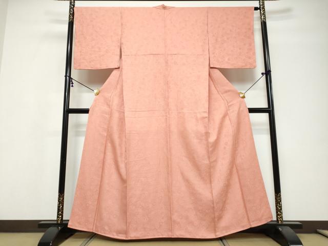 平和屋着物●上質な色無地 花尽くし地紋 水柿色 正絹 逸品 DABI9774ud