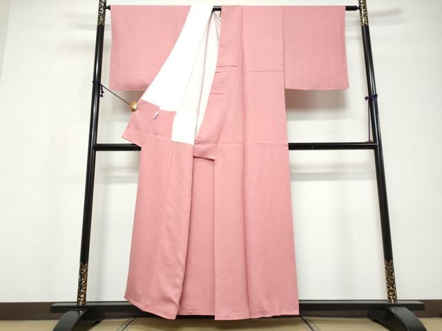 平和屋着物●本貝紫 色無地 寿光織 干割れ地紋 薄紅梅色 証紙付き 正絹 逸品 DABI9780ud