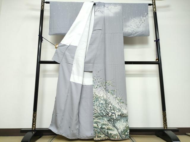 平和屋着物●伝統工芸士 京友禅染色作家 田家鬼彩 訪問着 流水風景草花文 暈し染め 正絹 逸品 DABI9791ud