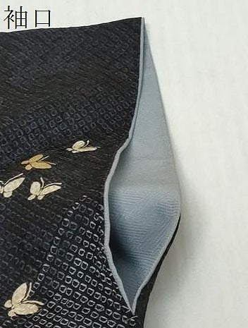 平和屋着物●訪問着 総絞り 舞蝶文 黒地 金彩 正絹 逸品 DABI9795ud