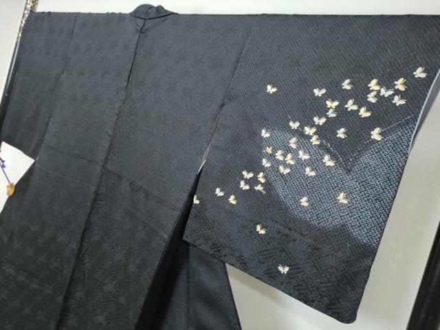 平和屋着物●訪問着 総絞り 舞蝶文 黒地 金彩 正絹 逸品 DABI9795ud