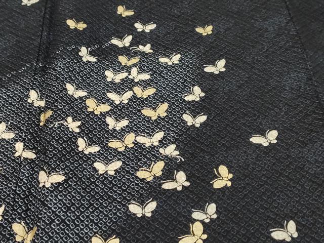 平和屋着物●訪問着 総絞り 舞蝶文 黒地 金彩 正絹 逸品 DABI9795ud