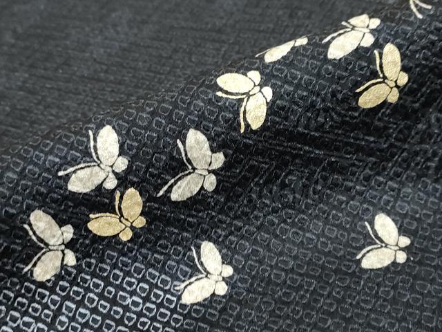 平和屋着物●訪問着 総絞り 舞蝶文 黒地 金彩 正絹 逸品 DABI9795ud