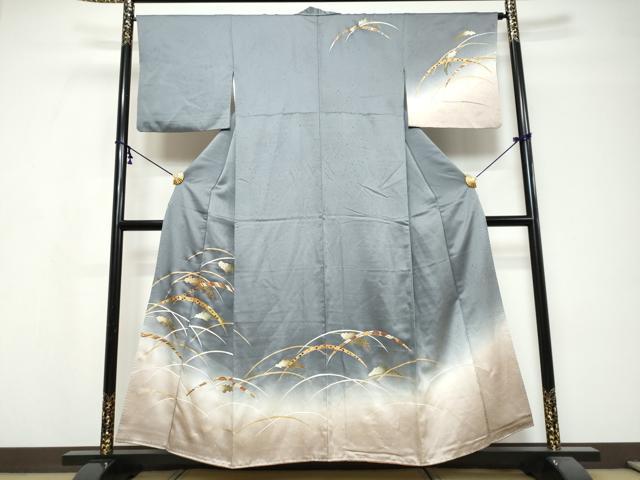 平和屋着物●訪問着 駒刺繍 雪芝稲穂文 暈し染め 金彩 正絹 逸品 DABI9797ud