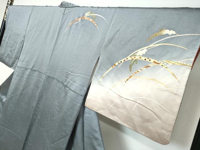 平和屋着物●訪問着 駒刺繍 雪芝稲穂文 暈し染め 金彩 正絹 逸品 DABI9797ud