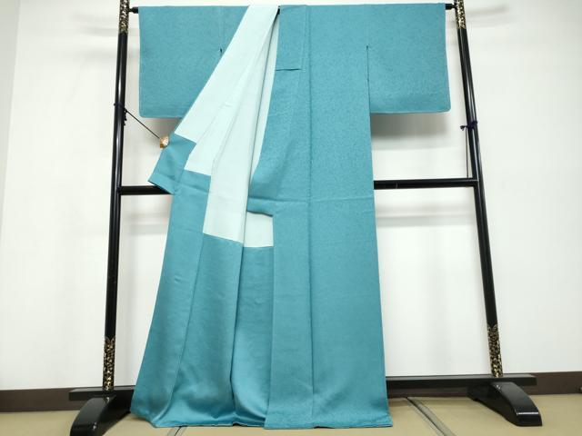 平和屋着物●上質な色無地 霞地紋 藍色 カラー胴裏:浅縹色 正絹 逸品 DABI9812ud