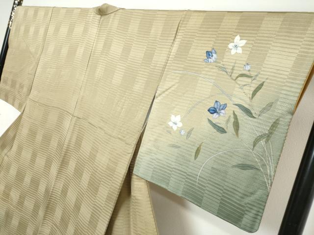 平和屋着物●訪問着 手描き 草花文 暈し染め 正絹 逸品 DABI9817ud