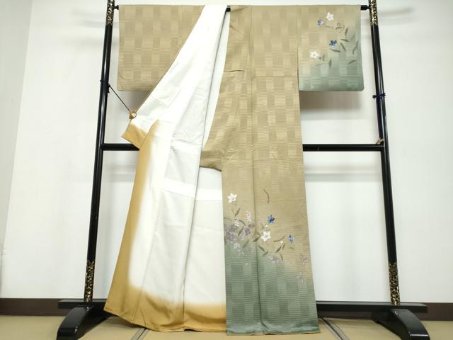 平和屋着物●訪問着 手描き 草花文 暈し染め 正絹 逸品 DABI9817ud