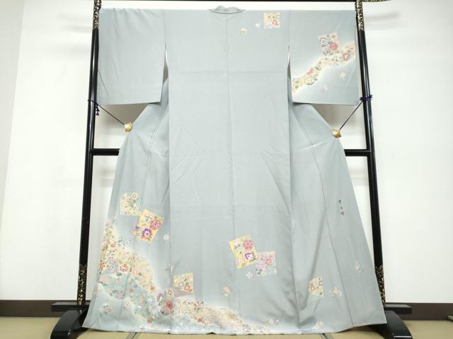 平和屋着物●西陣 京の名門 じゅらく謹製 帝王紫 訪問着 刺繍 色紙草花文 暈し染め 金彩 正絹 逸品 DABI9837ud