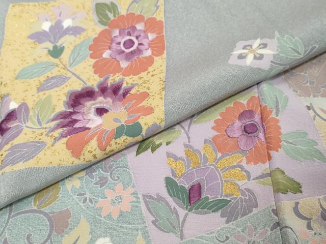 平和屋着物●西陣 京の名門 じゅらく謹製 帝王紫 訪問着 刺繍 色紙草花文 暈し染め 金彩 正絹 逸品 DABI9837ud
