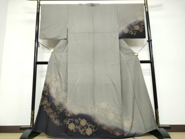 平和屋着物●江戸小紋 訪問着 印傳 花唐草文 暈し染め 正絹 逸品 未使用 DABI9847ud