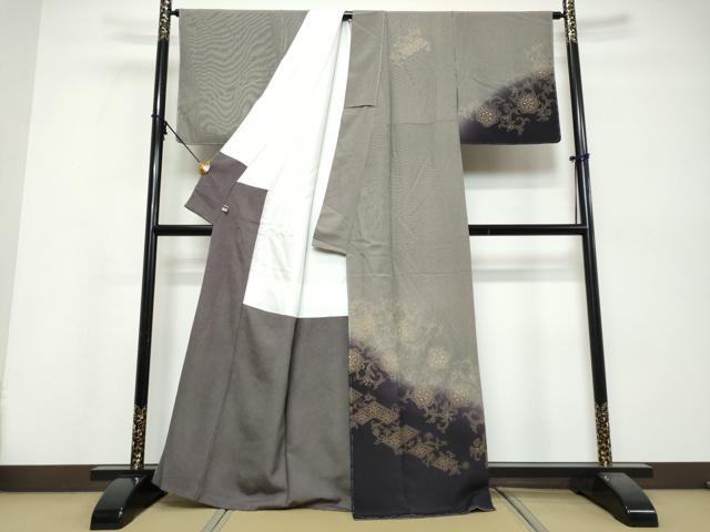 平和屋着物●江戸小紋 訪問着 印傳 花唐草文 暈し染め 正絹 逸品 未使用 DABI9847ud