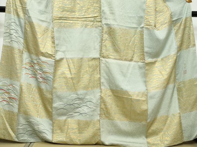平和屋着物●人間国宝 福田喜三郎 訪問着 刺繍 格子雪芝文 金彩 正絹 逸品 DABI9849ud