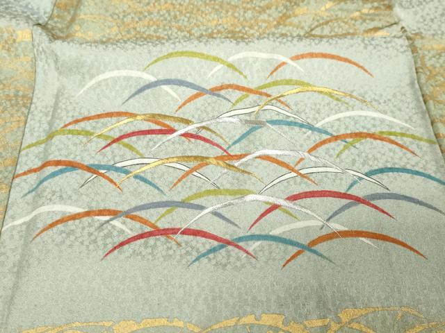 平和屋着物●人間国宝 福田喜三郎 訪問着 刺繍 格子雪芝文 金彩 正絹 逸品 DABI9849ud