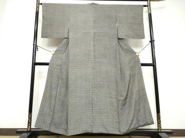 平和屋着物●江戸小紋 亀甲花文 黒地 正絹 逸品 DABI9859ud