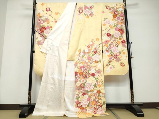 平和屋着物●豪華振袖 流水手毬草花文 金彩 正絹 逸品 DABI9864ud