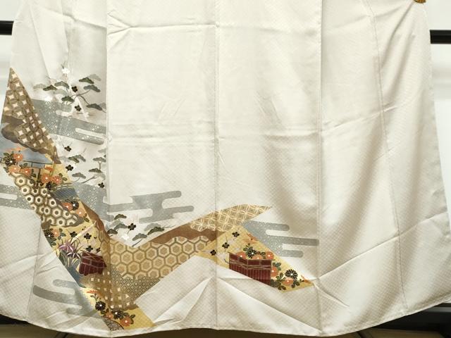 平和屋着物●訪問着 駒刺繍 吉祥風景草花文 金彩 正絹 逸品 未使用 DABI9867ud
