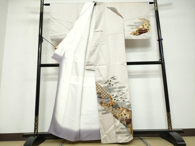 平和屋着物●訪問着 駒刺繍 吉祥風景草花文 金彩 正絹 逸品 未使用 DABI9867ud