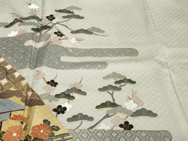 平和屋着物●訪問着 駒刺繍 吉祥風景草花文 金彩 正絹 逸品 未使用 DABI9867ud