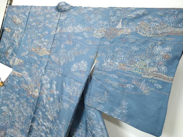 平和屋着物●訪問着 刺し子 総刺繍 風景花文 正絹 逸品 DABI9870ud