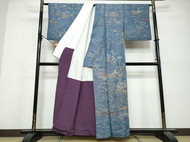 平和屋着物●訪問着 刺し子 総刺繍 風景花文 正絹 逸品 DABI9870ud
