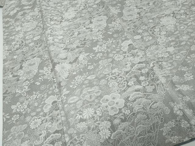 平和屋着物●山岡古都・古都染人 染織美術品 薬墨染 天目織 お召 雪輪草花文 反端付き 正絹 逸品 DABI9875ud